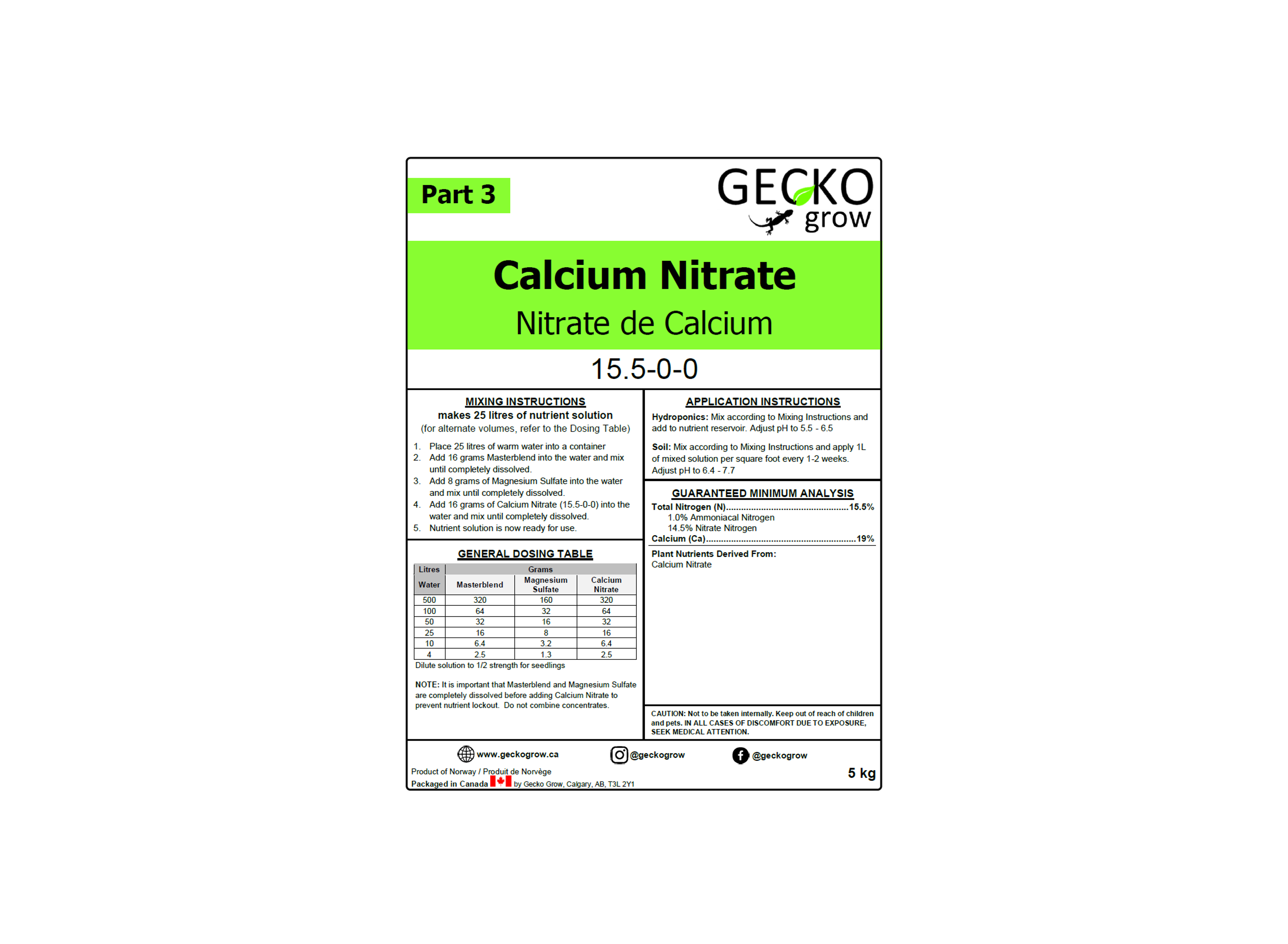 Calcium Nitrate Label